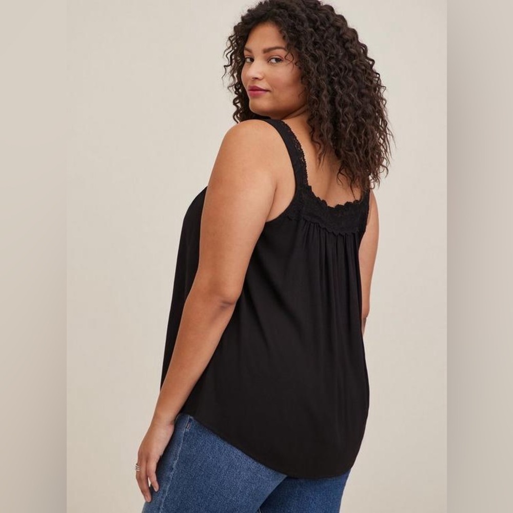 Torrid Rayon Slub Lace Inset Cami Black Sz 1X - Picture 3 of 12